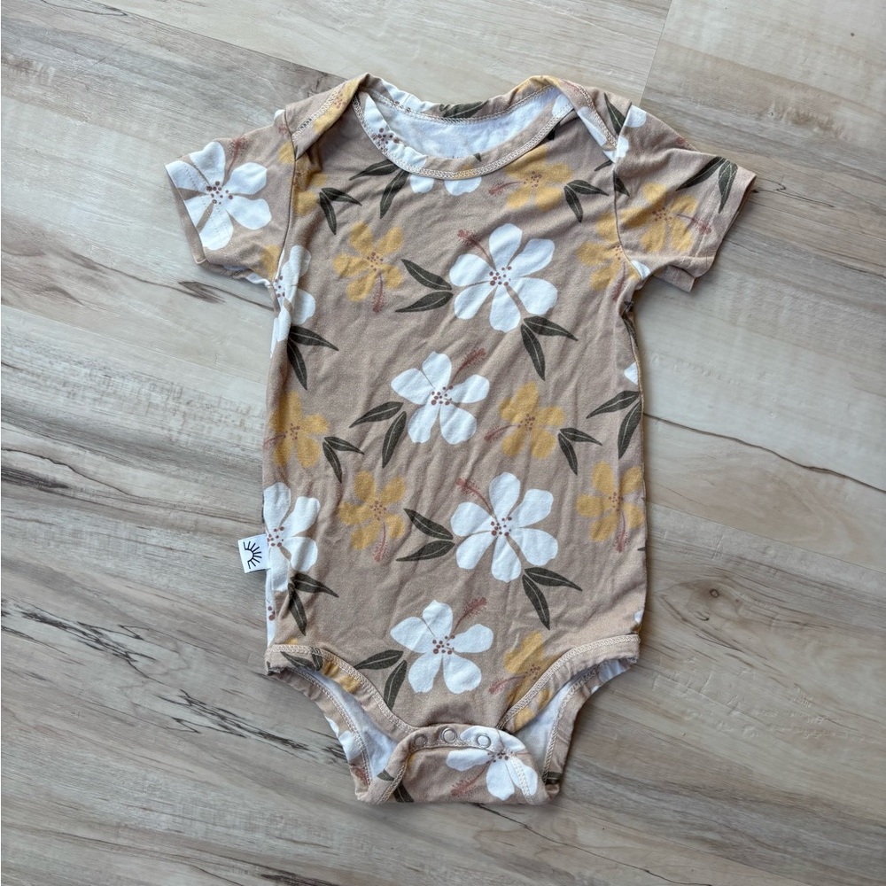 Floral Tan Baby Bamboo Onesie